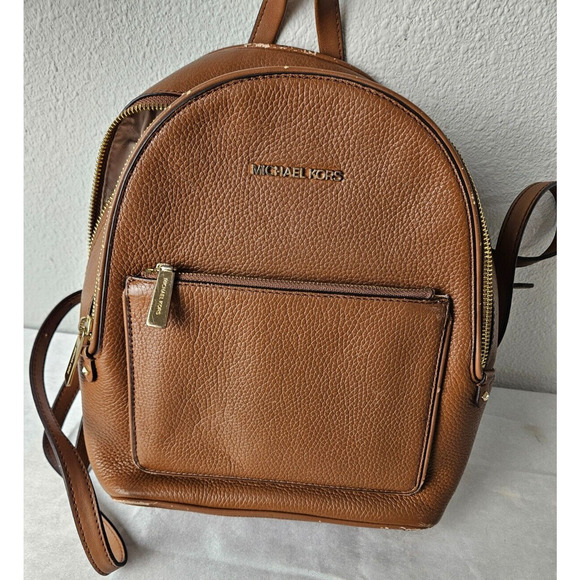Michael Kors Rhea Zip Medium Leather Backpack brown pebbled leather - Picture 1 of 8